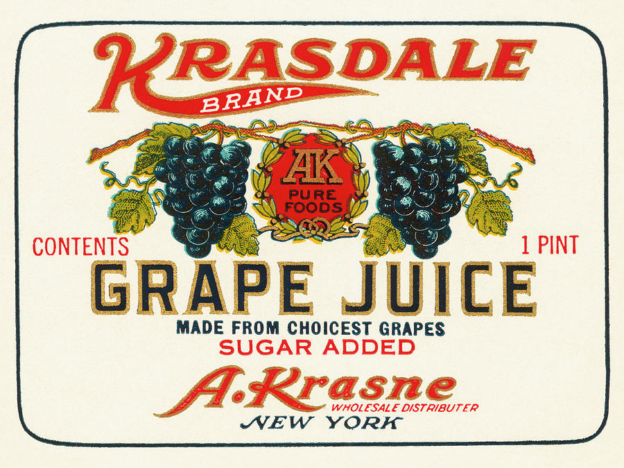 Vintage Drawing - Krasdale Brand Grape Juice by Vintage Food Labels