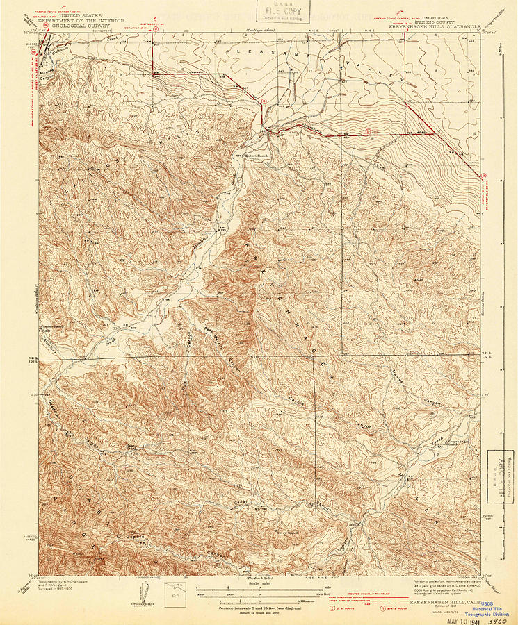 Kreyenhagen Hills CA from 1941 Vintage Map High Quality Mixed Media by ...