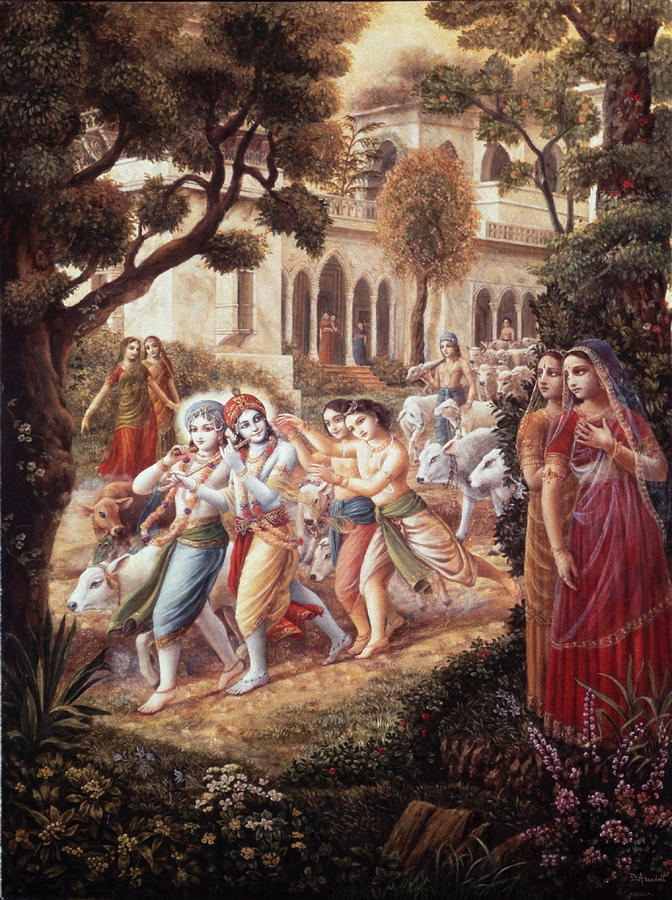 Krishna And Balarama Take The Cows To The Pastures Painting by Dominique Amendola