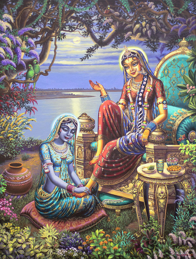 Krishna disguised as gopi Painting by Vrindavan Das