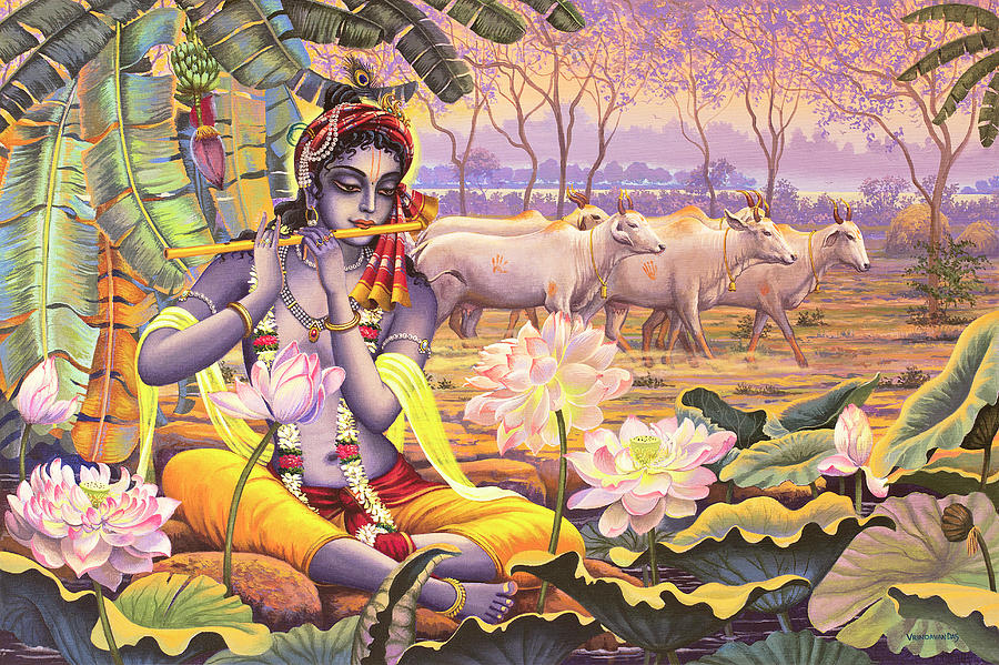 Krishna. Evening flute Painting by Vrindavan Das