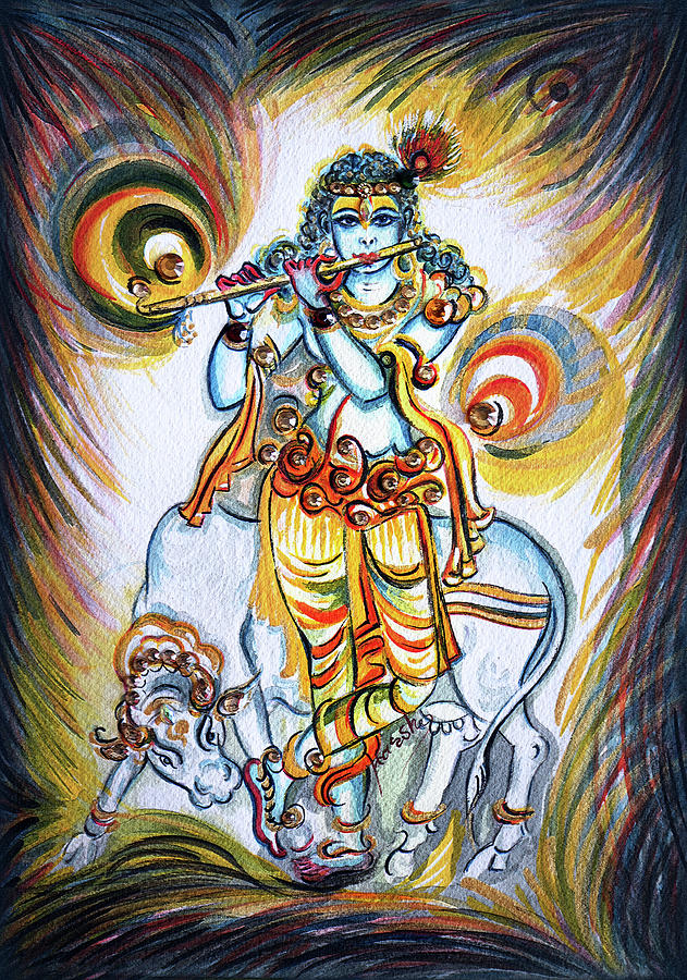 Avatar Painting - Krishna - Flute - Cow by Harsh Malik