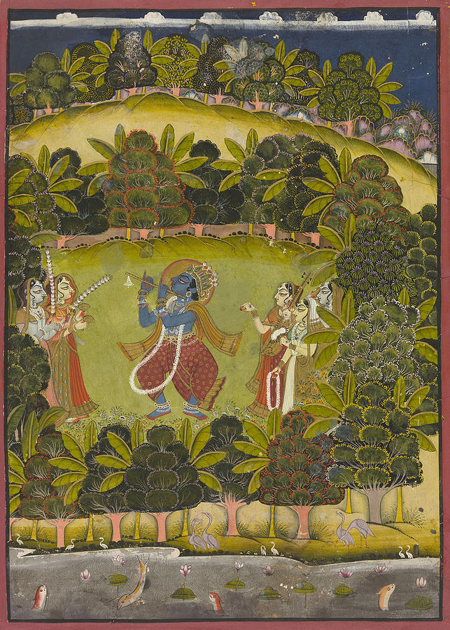Krishna Fluting for the Gopis Painting by Anonymous