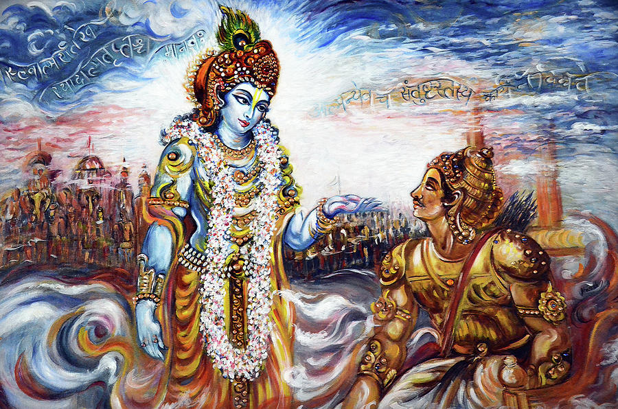 Krishna - Arjuna - Bhagwat Geeta Painting by Harsh Malik