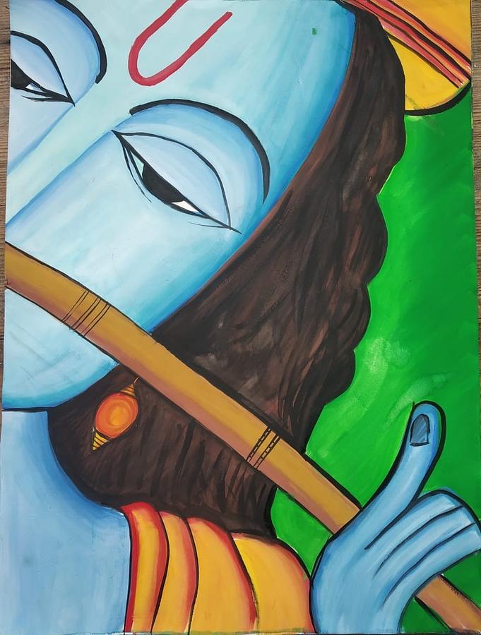 Art Prints Unknown Artist Krishna Playing Flute 4 Pencil Sketch Laminated  Print Canvas Print Innu Art Gallery