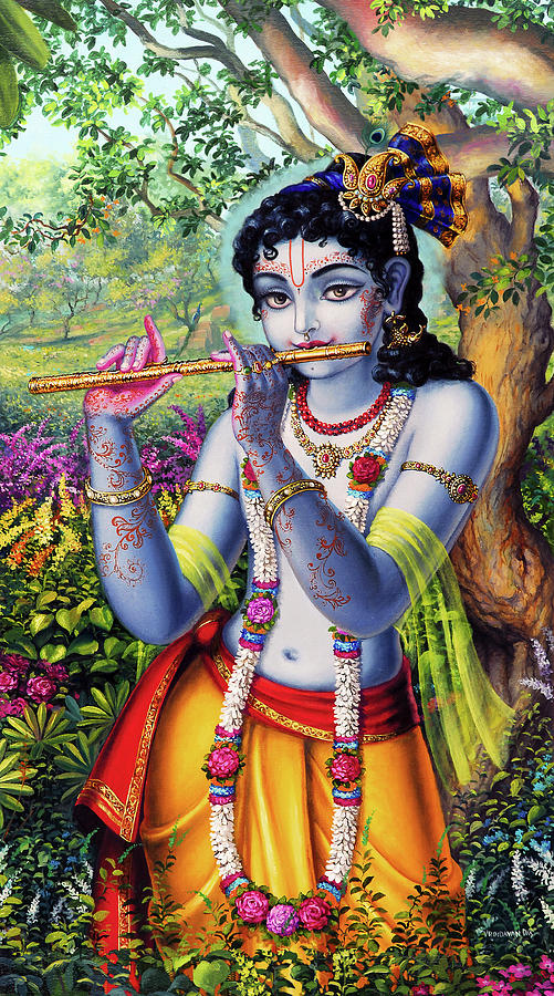  Krishna with flute  Painting by Vrindavan Das