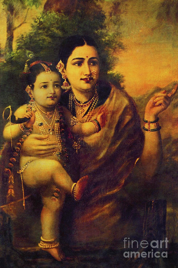 Krishna With Mother Yashoda Painting by Raja Ravi Varma | Pixels