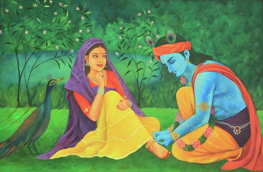 Krishna Painting - Krishna with Radha  by Manjula Prabhakaran Dubey
