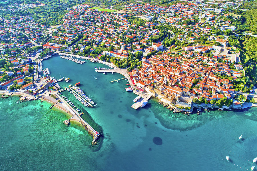 Krk. Idyllic Adriatic island town of Krk aerial view Photograph by Brch Photography