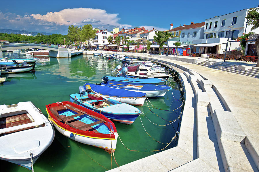 Krk island. Town of Njivice turquoise harbor and waterfront view Photograph by Brch Photography