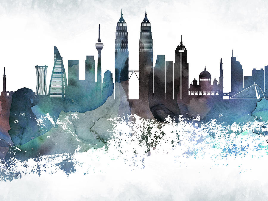 Kuala Lumpur Bluish Style Skyline Digital Art by Chara - Pixels