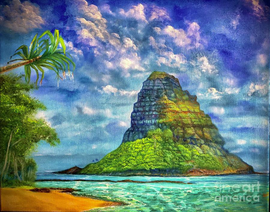 Kualoa Chinamans Hat Hawaii  Painting by Leland Castro