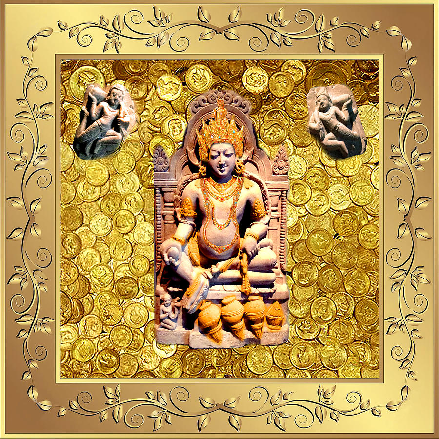Kubera - Lord Of Wealth With Gold Coins Mixed Media