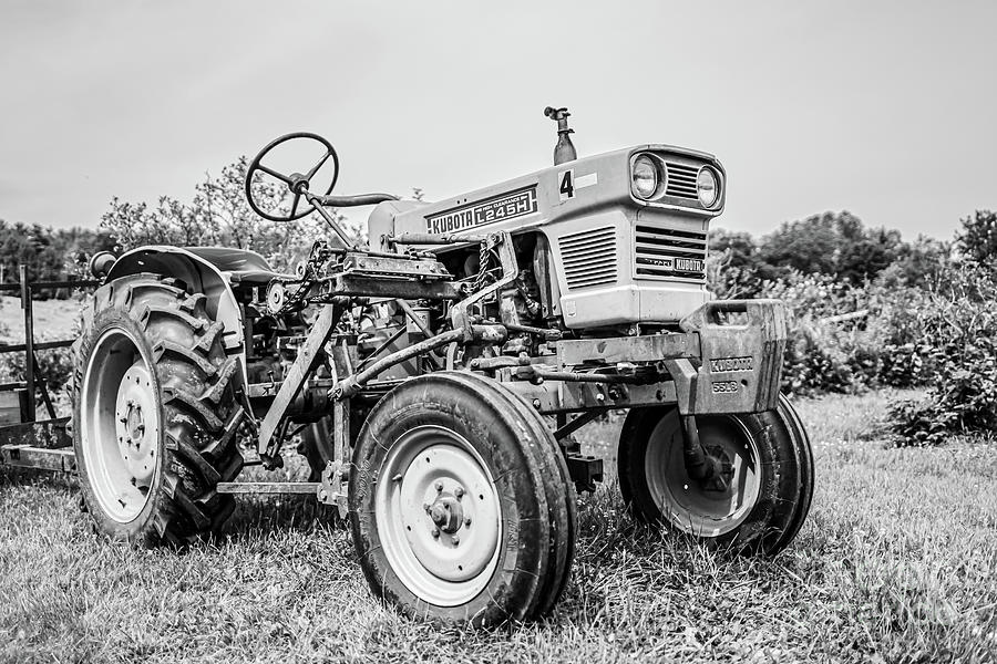 Vintage Photograph - Kubota Tractor Black and White by Edward Fielding