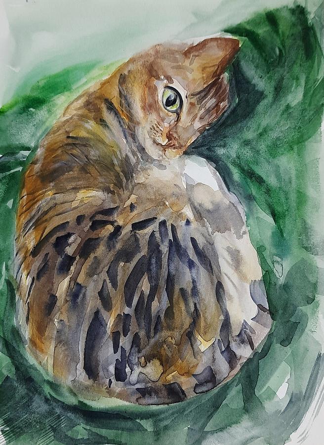 Kumuda the Cat 2 Painting by Asha Sudhaker Shenoy