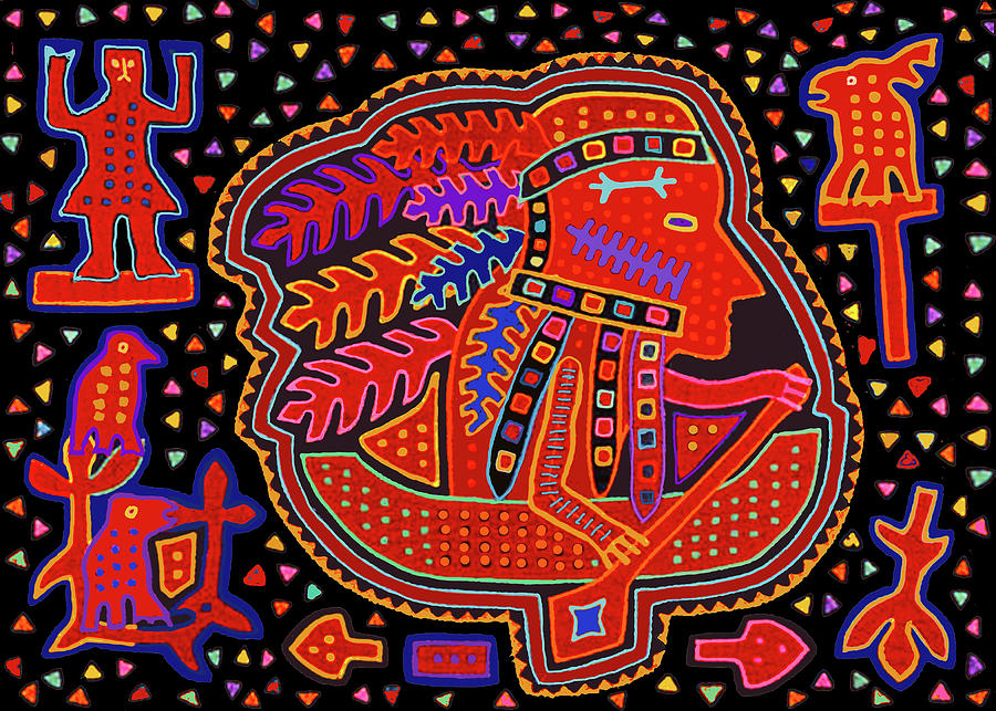 Kuna Indian Canoe Man Digital Art by Vagabond Folk Art - Virginia Vivier
