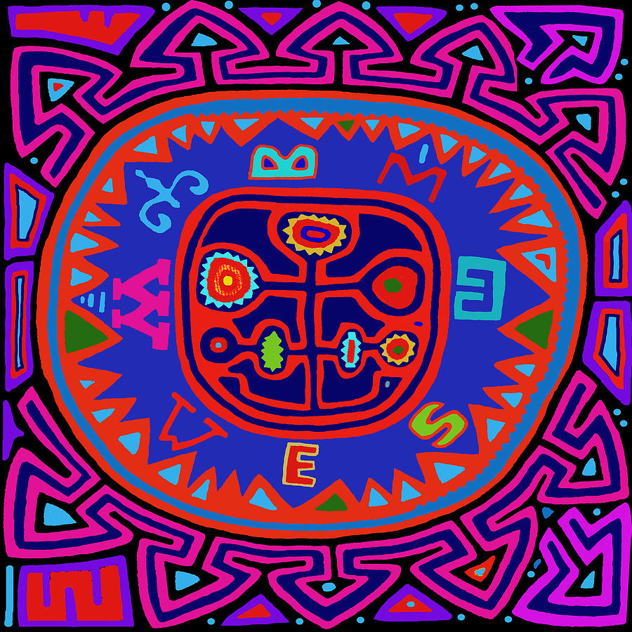 Kuna Indian Compass Mola Digital Art by Vagabond Folk Art - Virginia Vivier