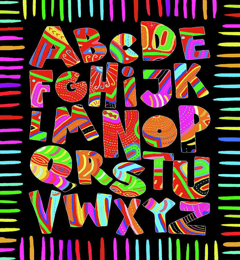 Kuna Indian Mola Alphabet Letters Digital Art by Vagabond Folk Art - Virginia Vivier