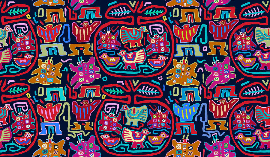 Kuna Indian Pajaro Mola Digital Art by Vagabond Folk Art - Virginia Vivier