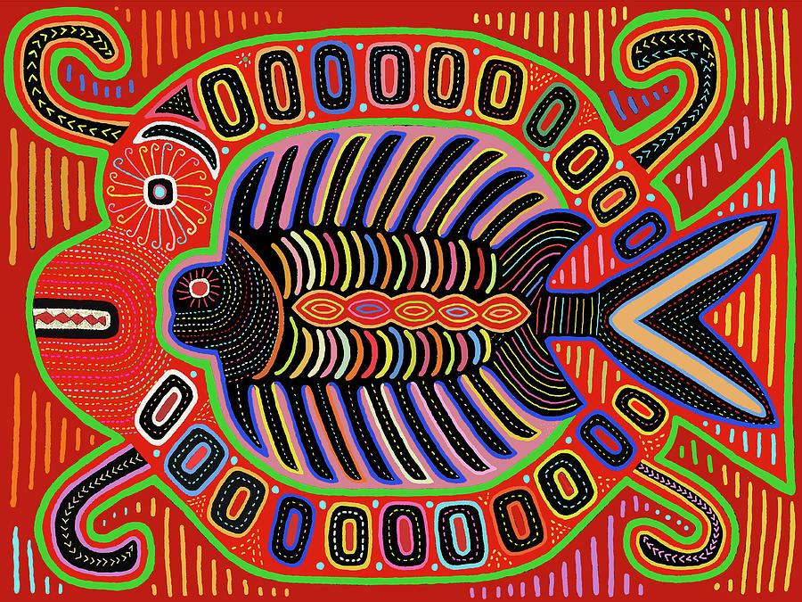 Kuna Indian Pescado Mola Digital Art by Vagabond Folk Art - Virginia Vivier