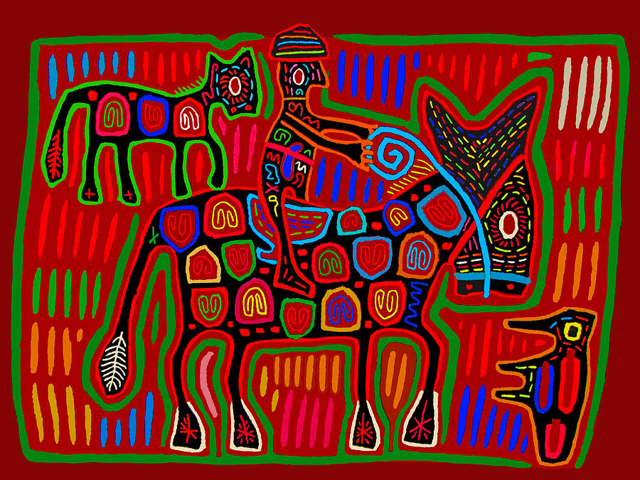 Equestrian Digital Art - Kuna Indian Vaquero and Caballo by Vagabond Folk Art - Virginia Vivier