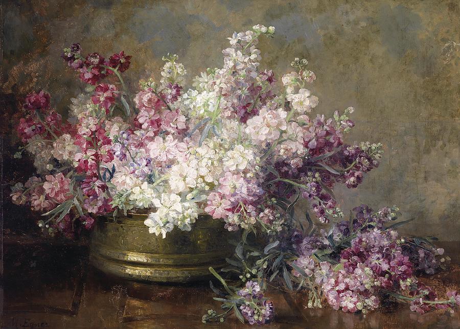 Flowers Painting - Kupferschale mit weissen und rosa Blumen gefullt by Marie Egner Flowers Painting - Kupferschale mit weissen und rosa Blumen gefullt by Marie Egner