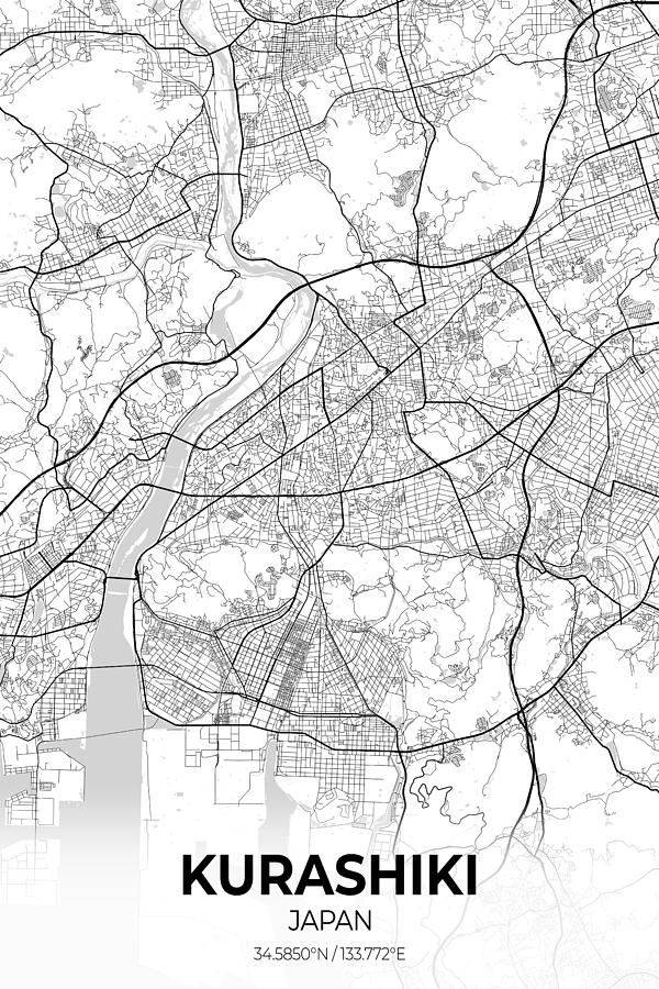 Kurashiki Japan City Map Digital Art By Artgenik Official Fine Art America