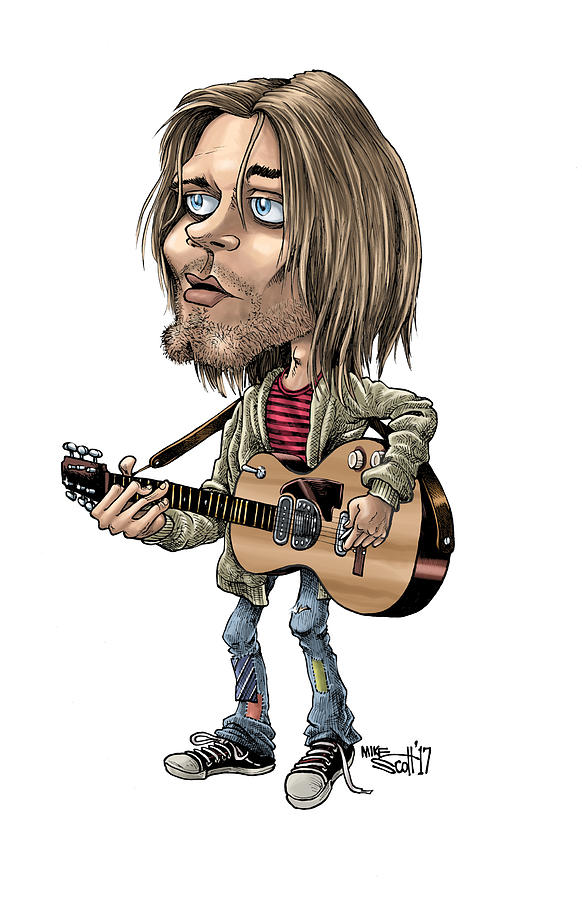 Kurt Cobain, in color Drawing by Mike Scott