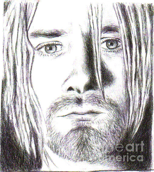 Kurt Cobain White Charcoal on Black Paper 