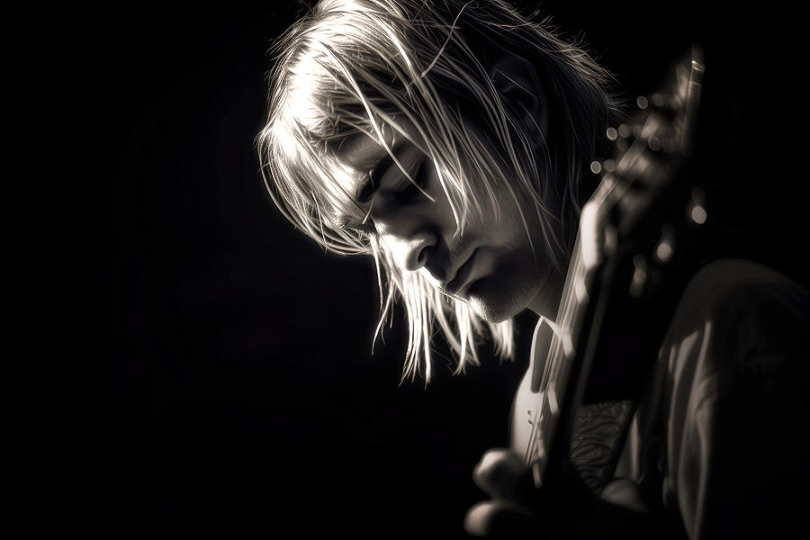 Kurt Cobain Tuning Up Digital Art by Wes and Dotty Weber