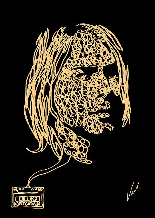 Kurt - one line drawing portrait by Vart Painting by Vart