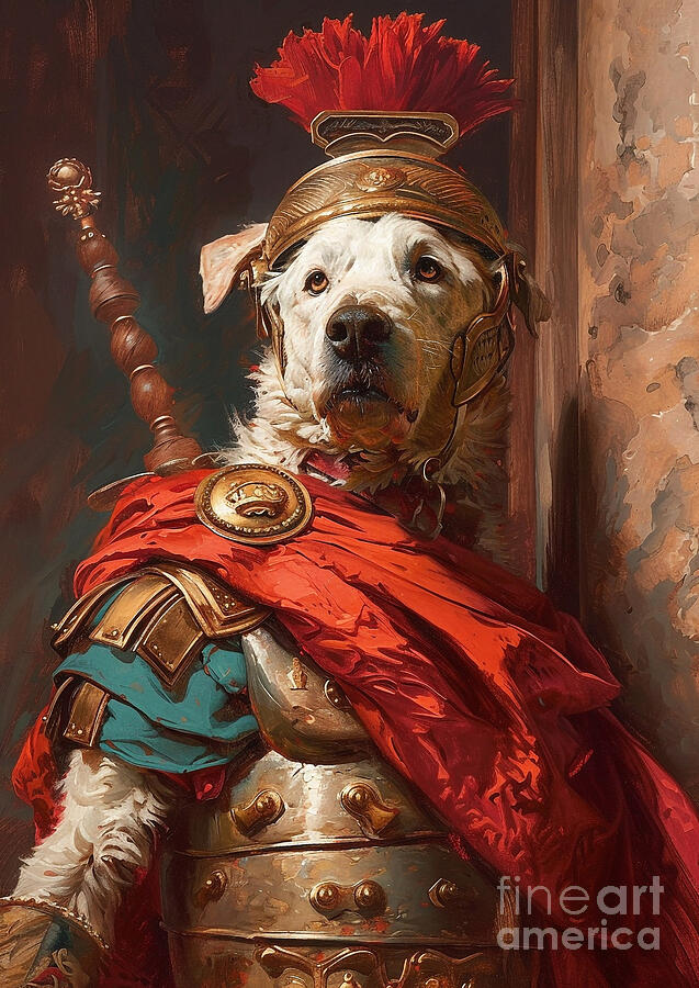 Dog Painting - Kuvasz - clad as a protector of Roman livestock, loyal and powerful by Adrien Efren