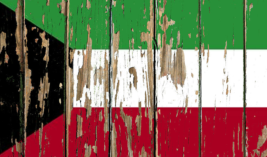 Kuwait Flag Peeling Paint Distressed Barnwood Mixed Media