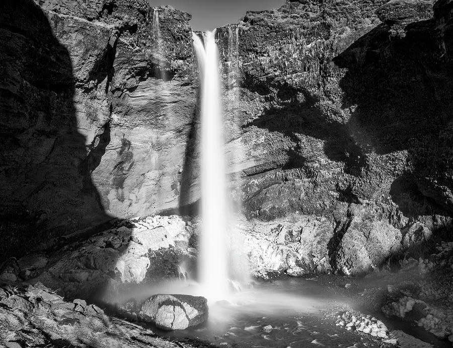 Kvernufoss Waterfall Iceland BW Photograph by Joan Carroll