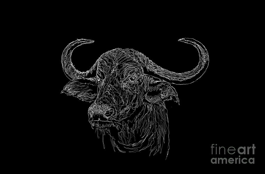 Black And White Digital Art - Kwai Carabao Water Buffalo by Danaan Andrew