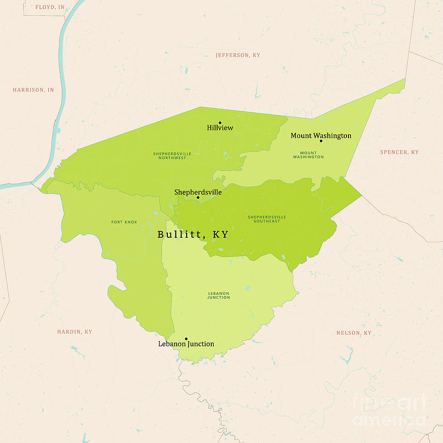 KY Bullitt County Vector Map Green Digital Art by Frank Ramspott - Fine ...