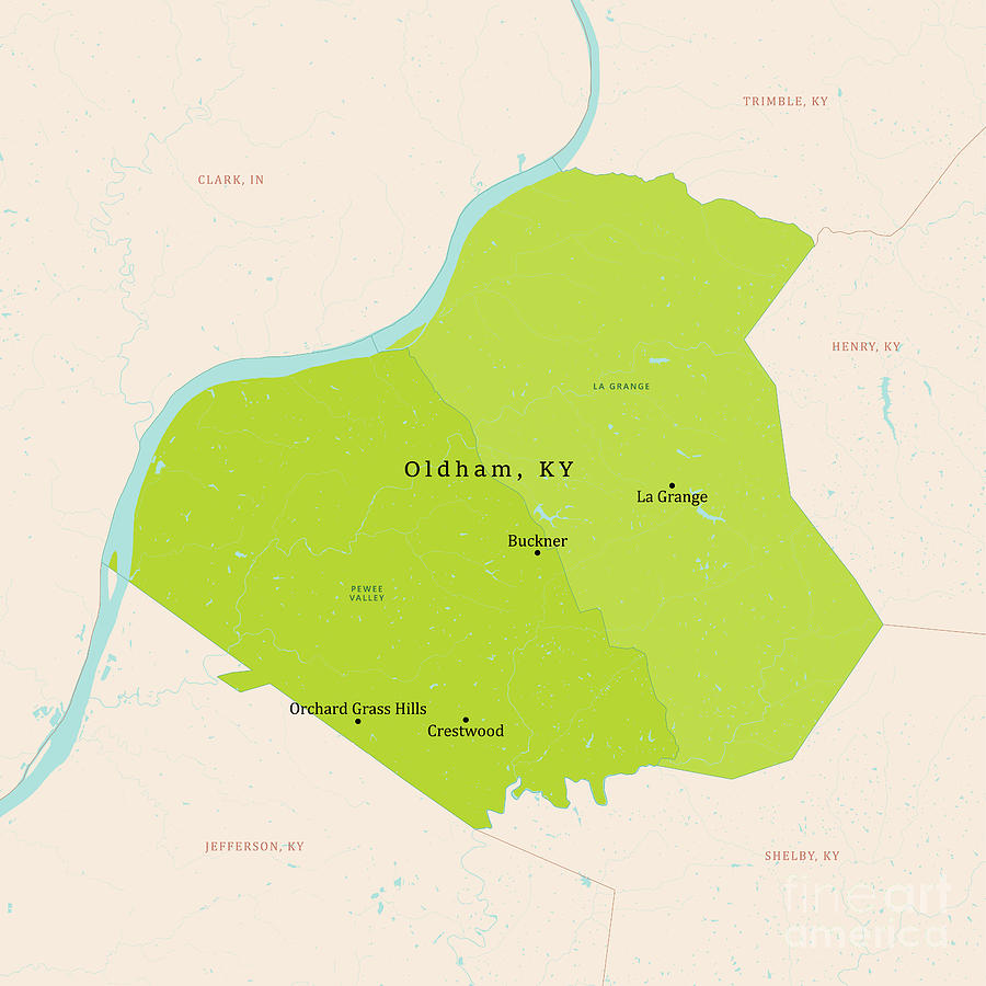 KY Oldham County Vector Map Green Digital Art by Frank Ramspott - Fine ...