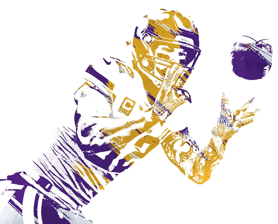 Adam Thielen MINNESOTA VIKINGS WATER COLOR PIXEL ART 2 Greeting Card by Joe  Hamilton