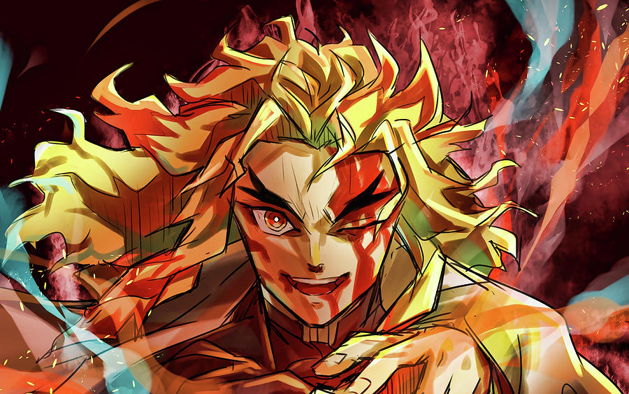 Kyojuro Rengoku Artwork Demon Hunter Kimetsu No Yaiba Demon Slayers Rengoku Kyojuro Demon Slayer Man Digital Art By Kinney Deleon