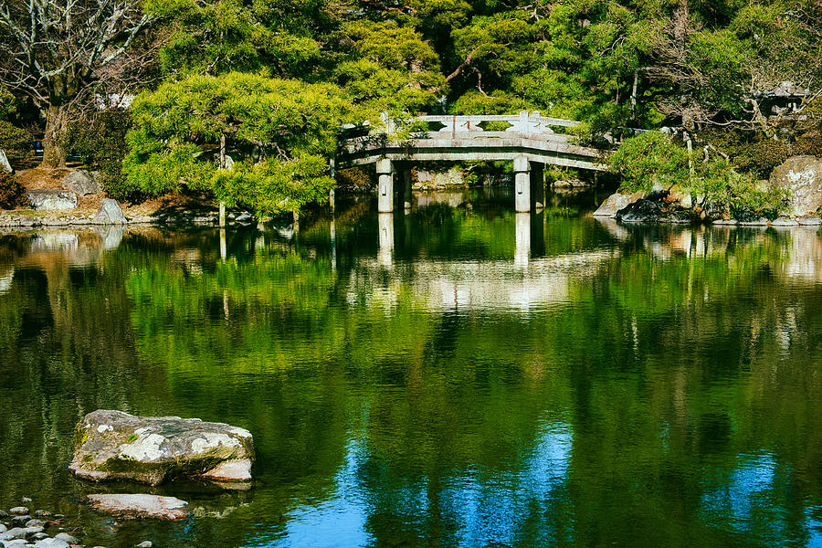 Kyoto Imperial Palace Pond and Bridge - Japan Photograph by Stuart Litoff
