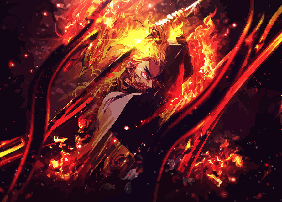 Kyoujurou Rengoku face The Flame Pillar Demon Painting by Walker Cook ...