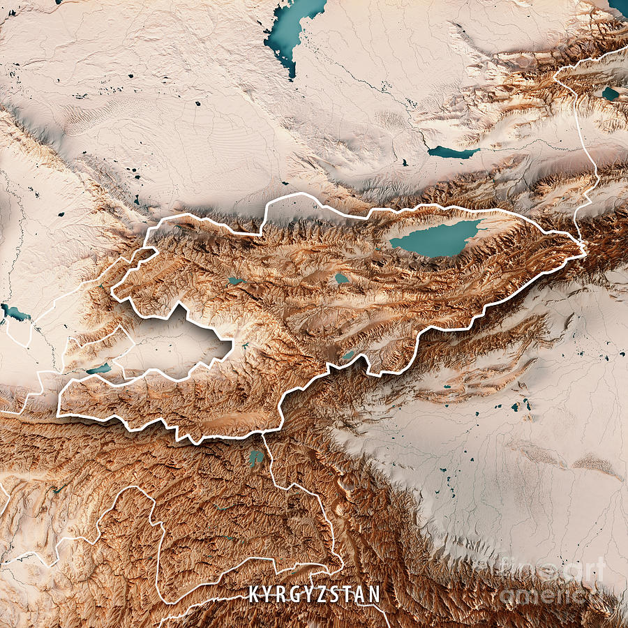 Kyrgyzstan 3d Render Topographic Map Neutral Border By Frank Ramspott