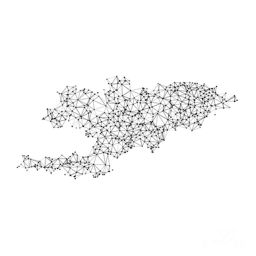 Abstract Digital Art - Kyrgyzstan Map Network Black And White by Frank Ramspott