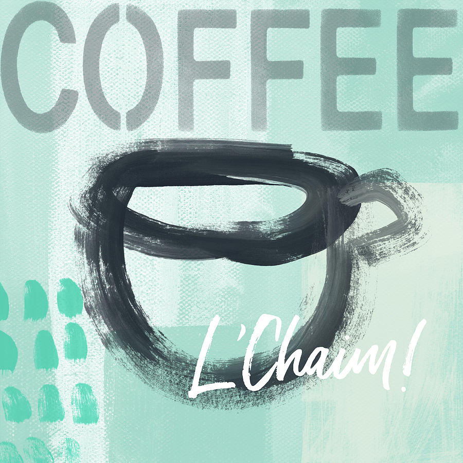 L Chaim Coffee Blue- Art by Linda Woods Mixed Media by Linda Woods