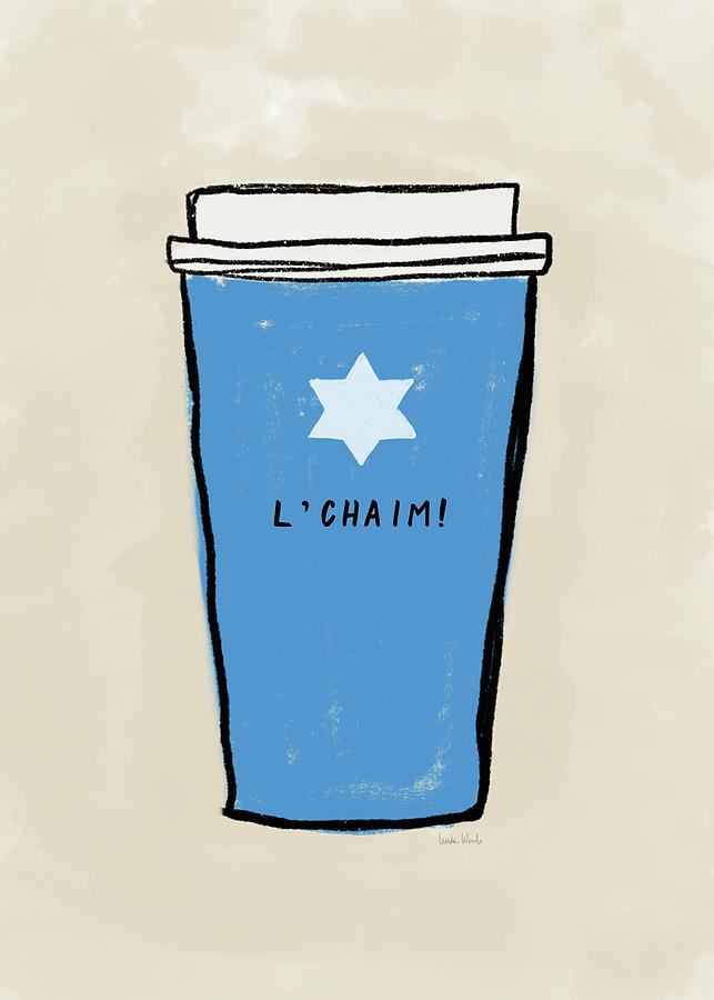 L Chaim Coffee To Go- Art by Linda Woods Mixed Media by Linda Woods