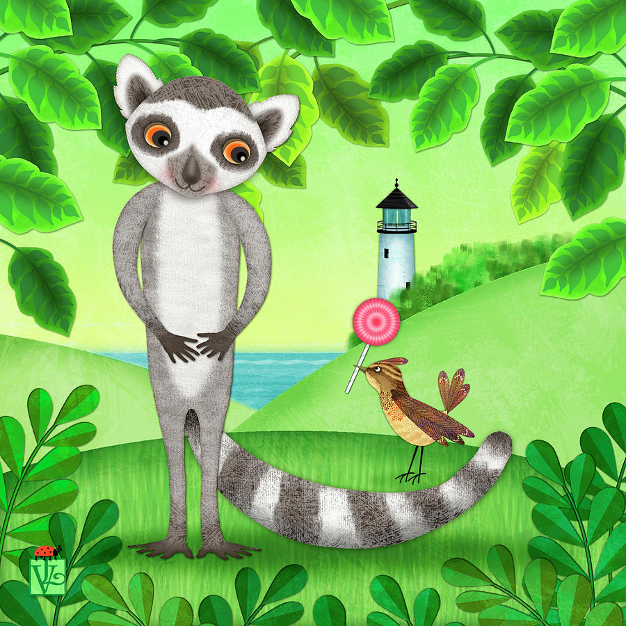 L is for Lemur, Lark and Lollipop Digital Art by Valerie Drake Lesiak