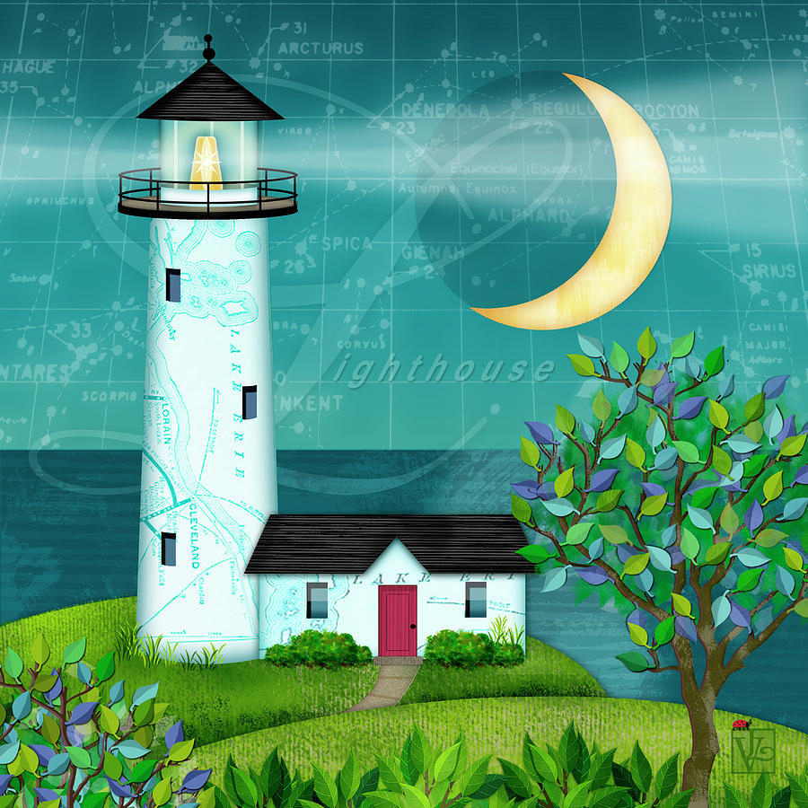 Tree Digital Art - L is for Lighthouse by Valerie Drake Lesiak