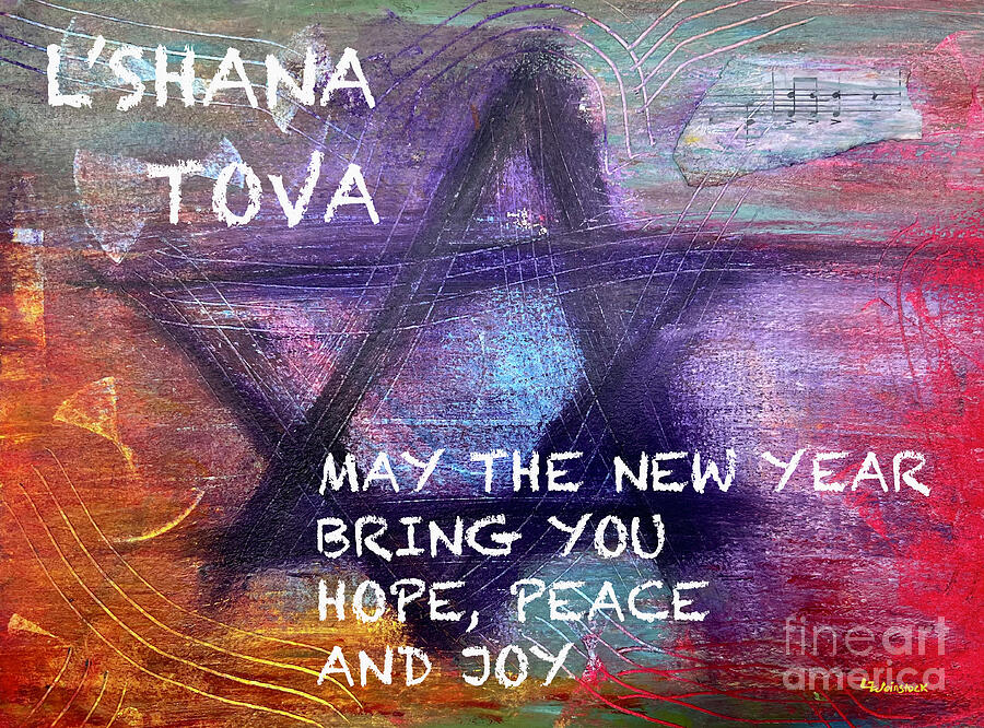 L Shana Tova Mixed Media by Linda Weinstock