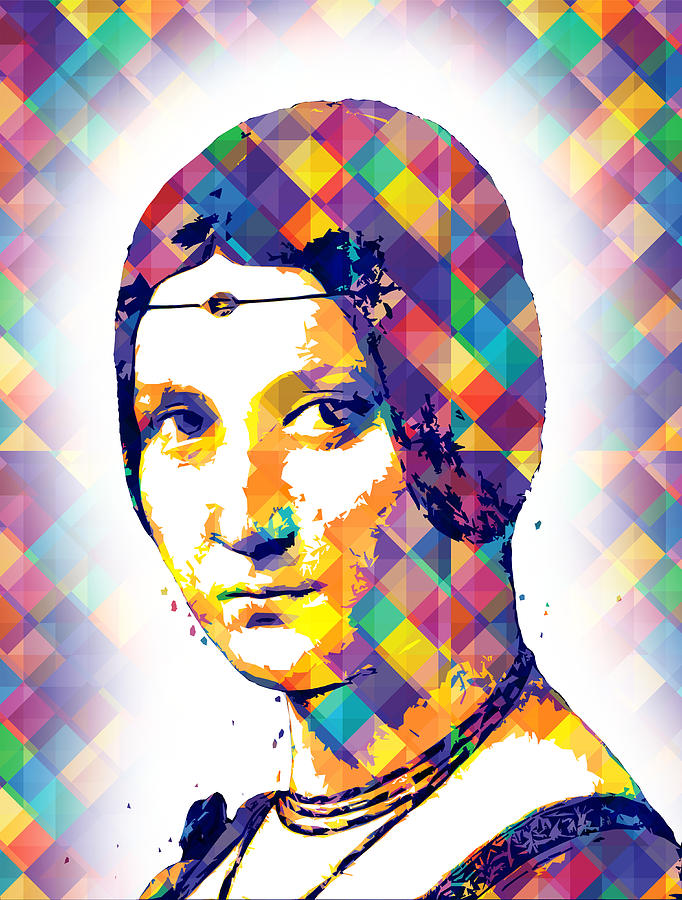 La Belle Ferronniere by Leonardo da Vinci - colorful pop art effect Digital Art by Nicko Prints