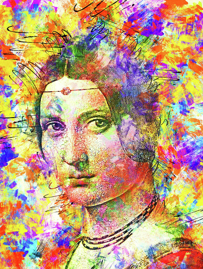 La Belle Ferronniere by Leonardo da Vinci - colorful portrait Digital Art by Nicko Prints